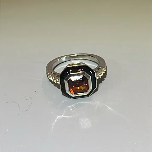 Brazilian Cherry Citrine & Natural White Zircon Enameled Ring 💍 Size 5.75-6 NWOT